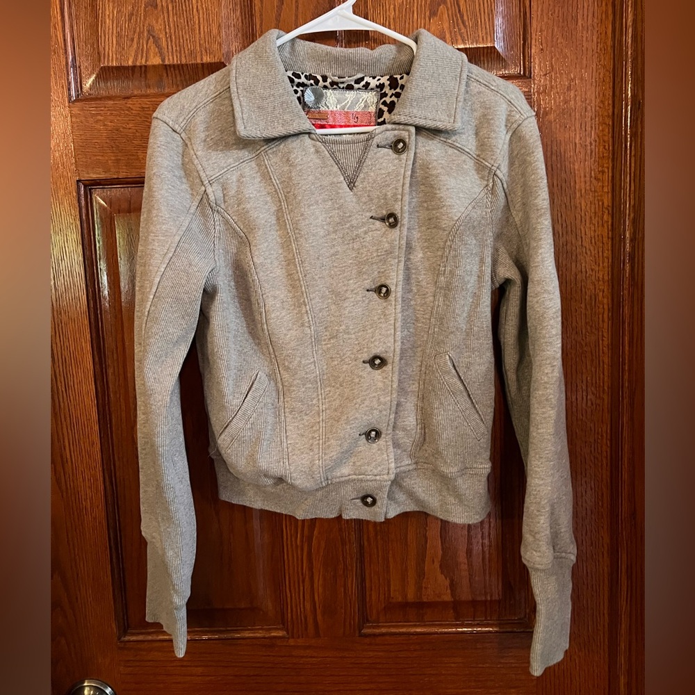 Free People Moto Jacket Large Heathered Oat Knit